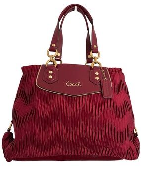 Coach F20050 Ashley Gathered Satin Carryall Satchel Bordeaux NWT